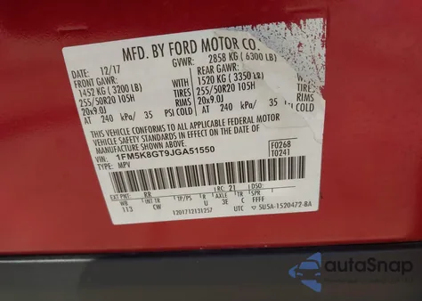 2018 Ford Explorer Sport z USA, uszkodzony, nr VIN 1FM5K8GT9JGA51550